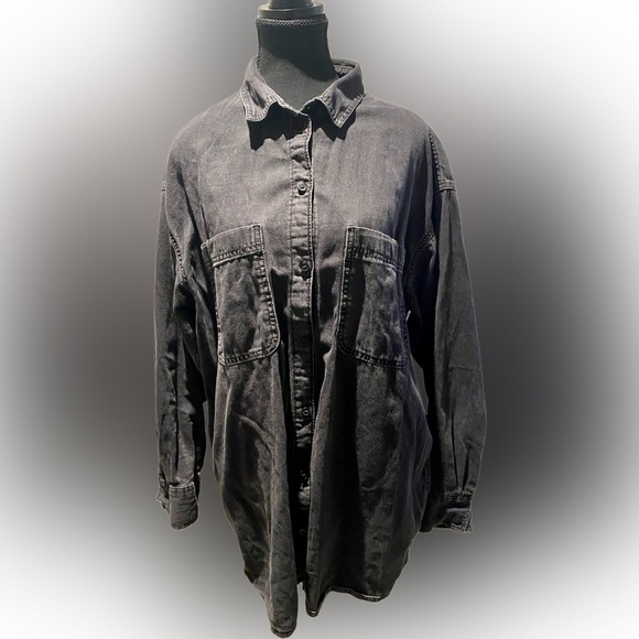 Grunge Black Denim Button-Up - Picture 2 of 2